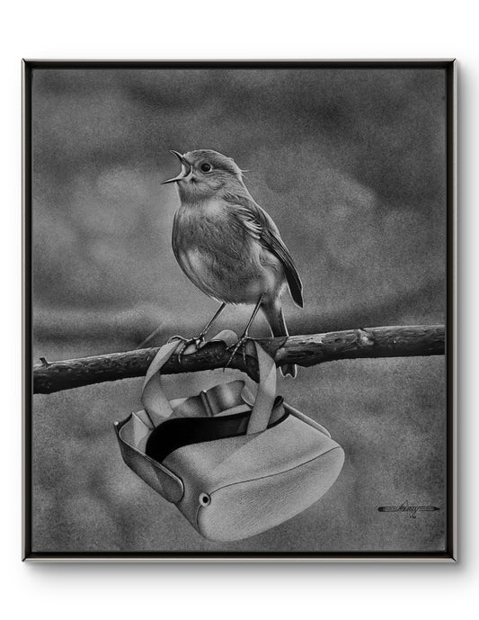 "Bird holding VR headset" Kerry Dalton (Print)